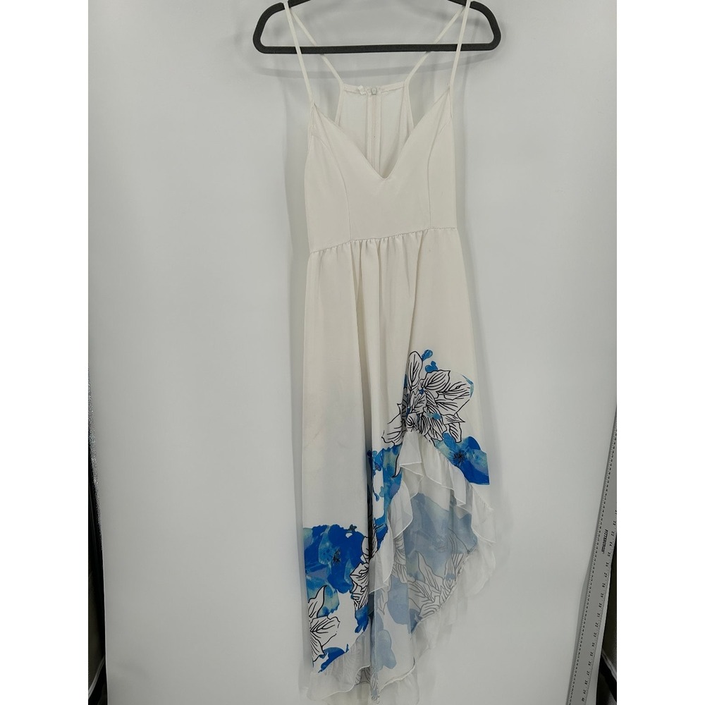Women's White Blue Floral High Low Dress Size S Spaghetti Strap